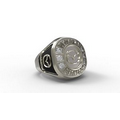 Custom sterling silver championship style corporate ring, with custom shanks, and crown.